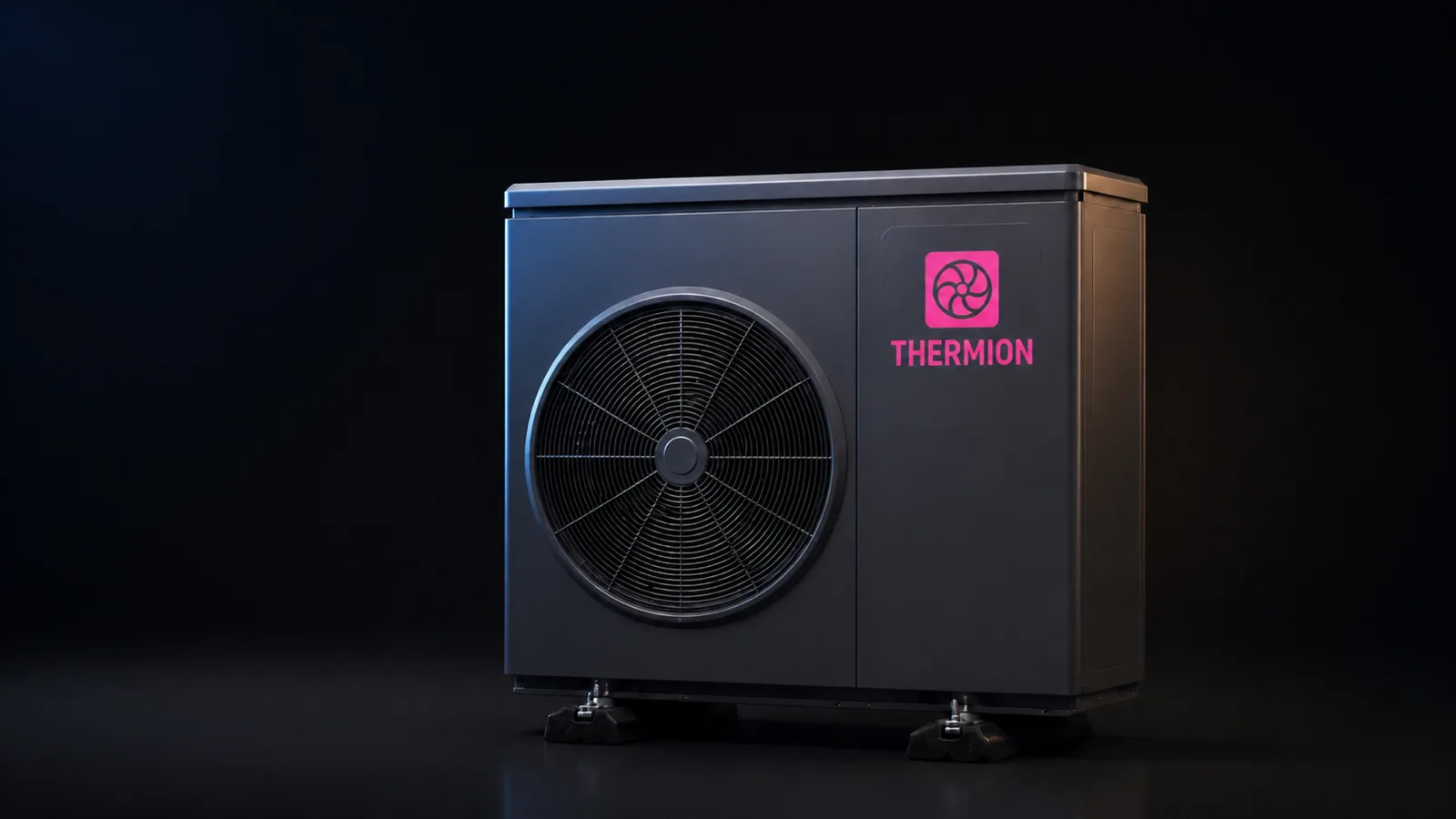 Geschlossene Thermion Wärmepumpe im Studio auf schwarzem Hintergrund