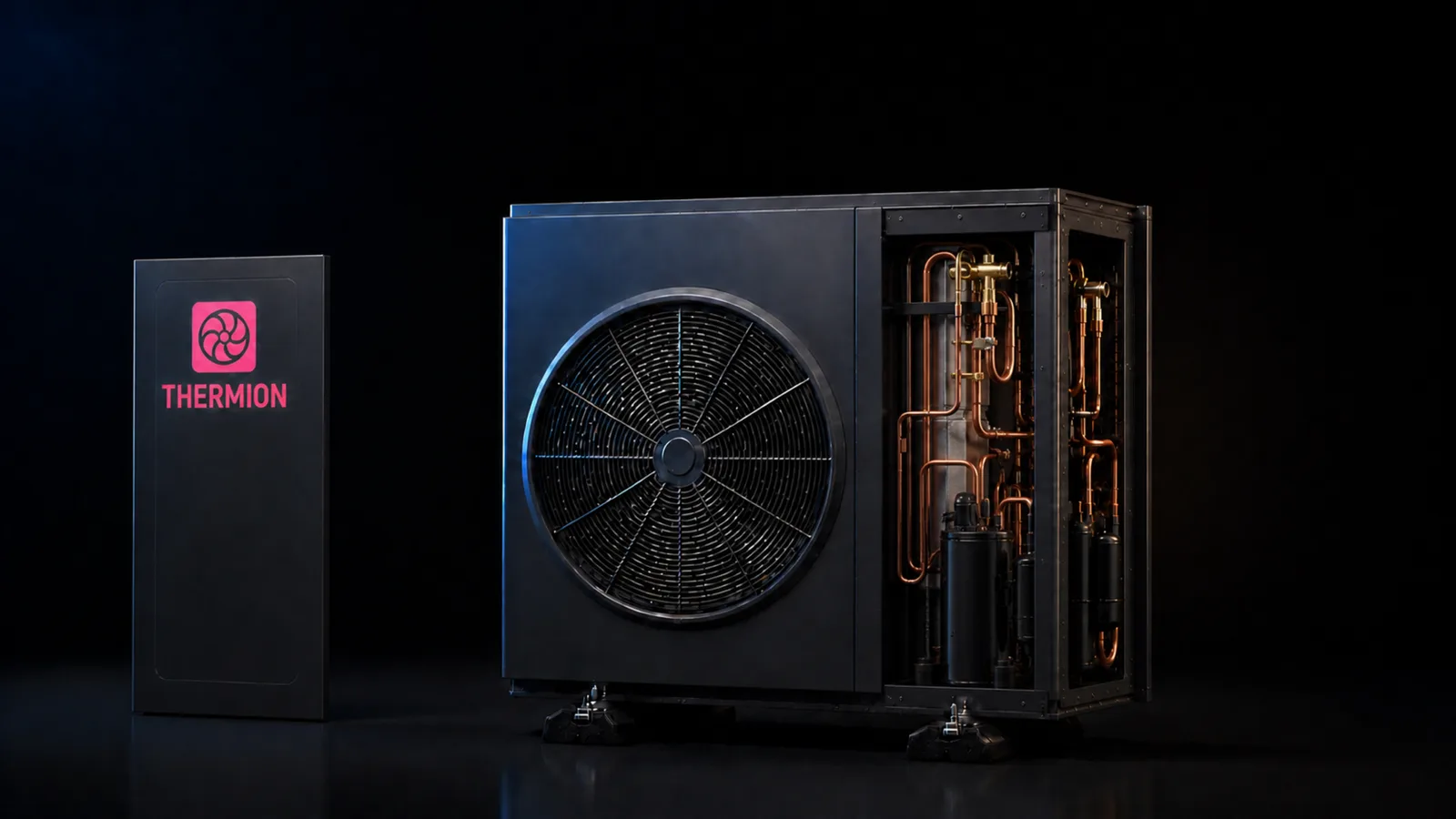 Die Frontblende mit dem Thermion-Logo ist abgenommen und gibt den Technikbereich frei